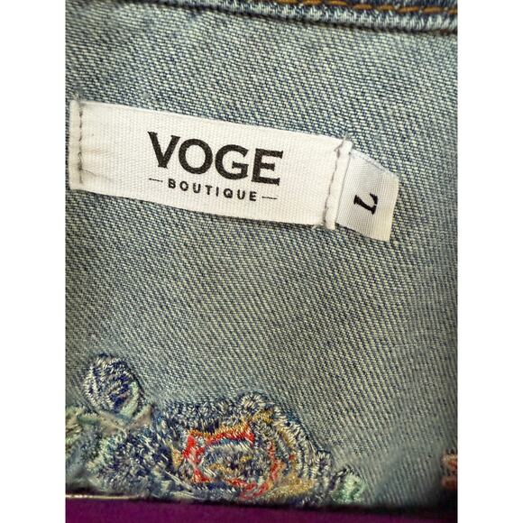 VOGE Embroidered Denim Jacket Boho Floral Jean Jacket Vintage Festival Western L - Picture 4 of 8